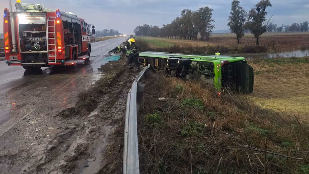 Un micro cayó desde un puente de seis metros en Carmen de Areco.