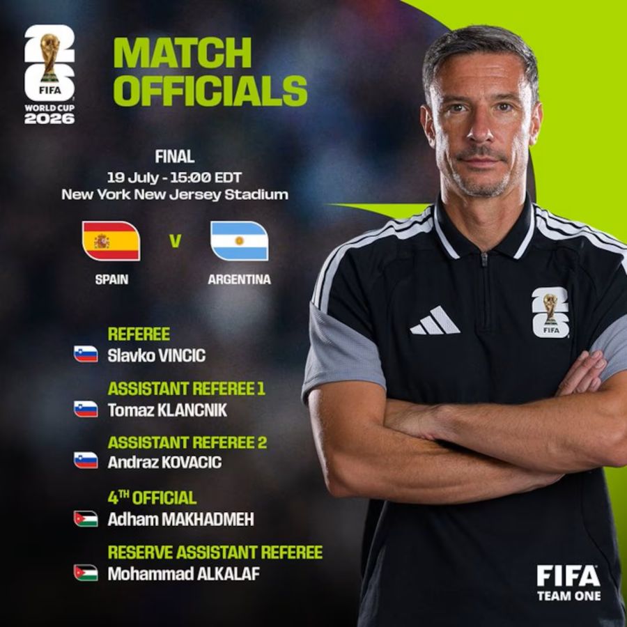 La FIFA confirmó la terna arbitral para la final del Mundial 2026 entre Argentina y España.