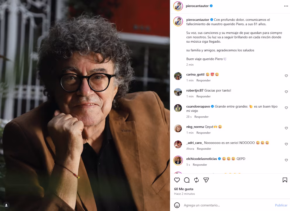 Murió Piero, el cantante de “Mi viejo” y referente de la canción popular, a los 81 años 